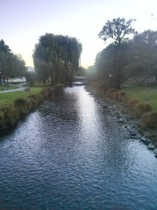View of Avon River from a bridge in downtown Christchurch, NZ